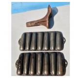 2 Cast Iron Corn Dog Molds and Shoe Last