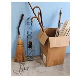 Vintage Broom, Walking Canes, and Decorative Metal