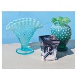 Hobnail Glass Vases and Purple Slag Vase