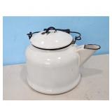Vintage White Enamel Tea Kettle with Black Handle