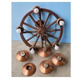 Vintage Wagon Wheel Chandelier with Copper Shades