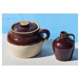 Vintage Brown Glazed Stoneware Crock Pot with Lid