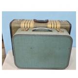 Vintage Luggage Set - Green Vanity Case & Striped