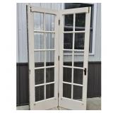 Vintage French Doors Pair White Paneled Glass Wood