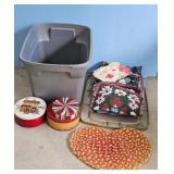 Vintage Christmas Tins and Heart Rug Lot