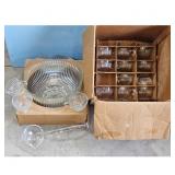 Vintage Glass Punch Bowl Set with Cups and Ladle