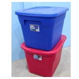 Set of 2 Plastic Storage Totes - Blue and Red