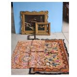 Vintage Hooked Rug and Framed Art Lot