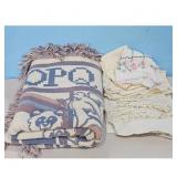 Fringed Noah's Ark Themed Throw/embroidered linens