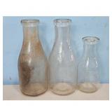Lot of 3 Vintage Glass Milk Bottles