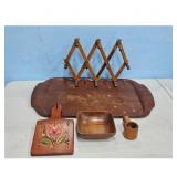 Vintage Wooden Kitchen Lot - Tray, Cutting Board,