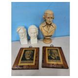 Lot of 3 Busts and 2 Framed Portraits