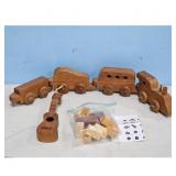 Wooden Toy Train Set, Guitar, and Building Blocks