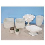 Vintage White Milk Glass Hobnail & Embossed Fruit/