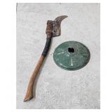 Vintage Axe and Green Metal Lamp Shade