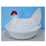 Milk Glass Chicken Nesting Hen Covered Dish