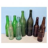 Collection of Vintage Amber & Green Glass Bottles