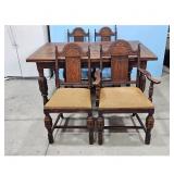 Antique Oak Dining Table and Chairs Set