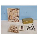 Lot of Wine Corks, Dreamcatcher Art, Tin Box, and