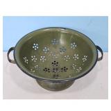 Vintage Enamel Colander Strainer Green