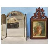 Vintage Tri-Fold Vanity Mirror and Framed Still Li