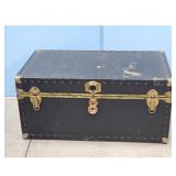 Vintage Black Steamer Trunk with Brass Hardware