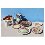 Collection of Decorative Plates with Fruit and Flo
