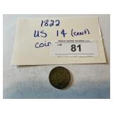 1822 US 1 cent coin