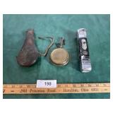 Cooper & Brass powder horn, old flashlight