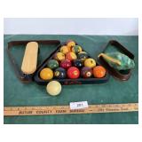 Pool balls set, table brush and chalk