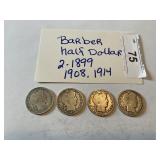 Barber Half Dollar 2-1899, 1908, 1914