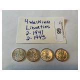 4- Walking Liberty 1/2 dollars 2-41, 2-43