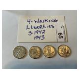 4- Walking Liberty 1/2 dollars. 3-42, 43