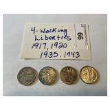 4- Walking Liberty 1/2 dollars 17, 20, 35, 43