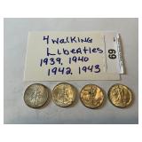 4- Walking Liberty 1/2 dollars 39, 40, 42, 43