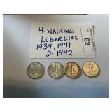 4- Walking Liberty 1/2 dollars. 31, 41 & 2- 42
