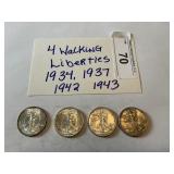 4- Walking Liberty 1/2 dollars 34, 37, 42, 43