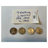 4- Walking Liberty 1/2 dollars. 41, 42, 2-43