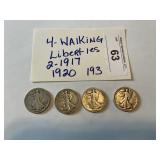 4- Walking Liberty 1/2 dollars. 2-17, 20 & 36