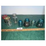 Insulators, pint jar, & bar glass, cafe coffee jar