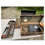 Vintage Metal Toolbox with Assorted Tools