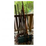 Lot of Garden Tools: Shovel, Broom, Rakes, and Han