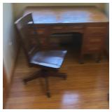 Vintage Wooden Desk and Swivel Chair Set