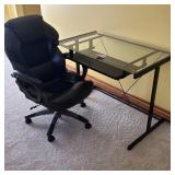 Black Leather Executive Office Chair and Glass Top