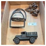 Cast Iron Toy Truck and Horse Stirrup Lot