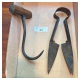 Vintage Sheep Shears and Meat Hook Set