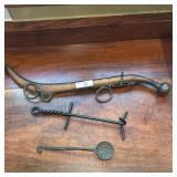 Antique Wood and Metal Fireplace Tool Set with Tri