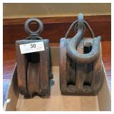 Lot of 2 Vintage Wooden Pulley Blocks
