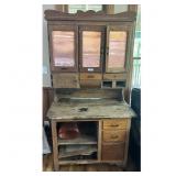 Antique Oak Kitchen Hoosier Cabinet with Copper Ac