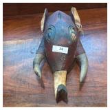 Vintage Tribal Wooden Mask with Horns